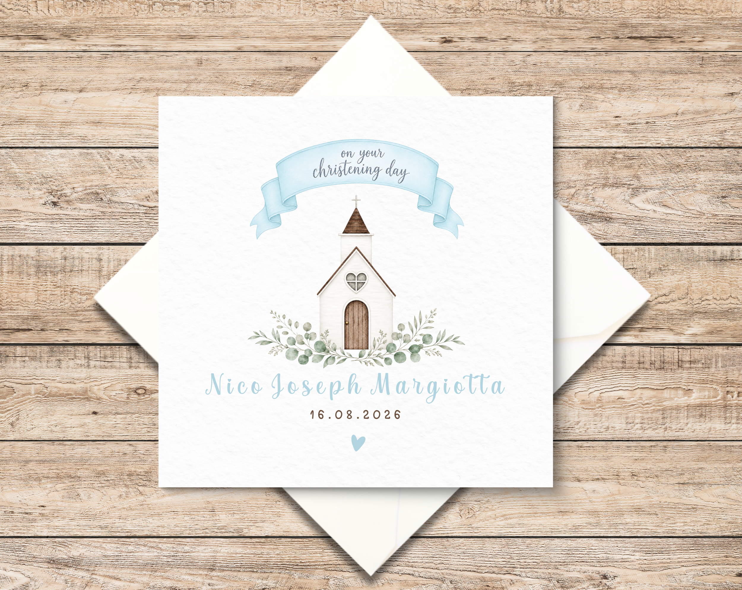 Personalised Christening Card for Baby Boy - Little Chapel Design - Baptism Keepsake