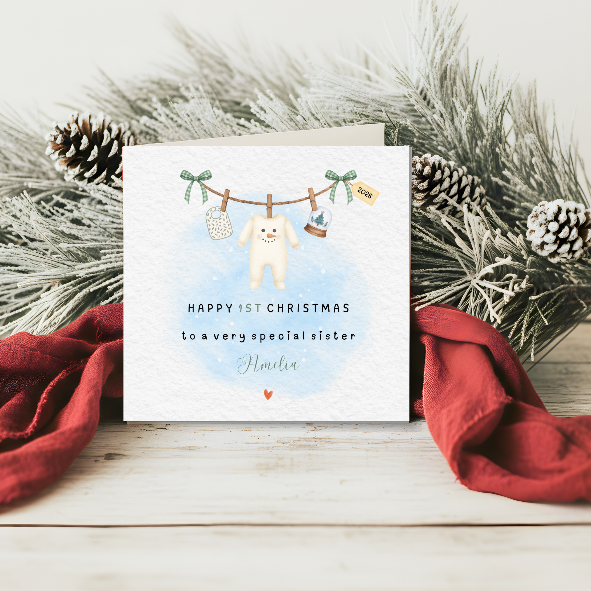 Personalised Baby's First Christmas Washing Line Greetings Card - Boys - Girls - Custom Name
