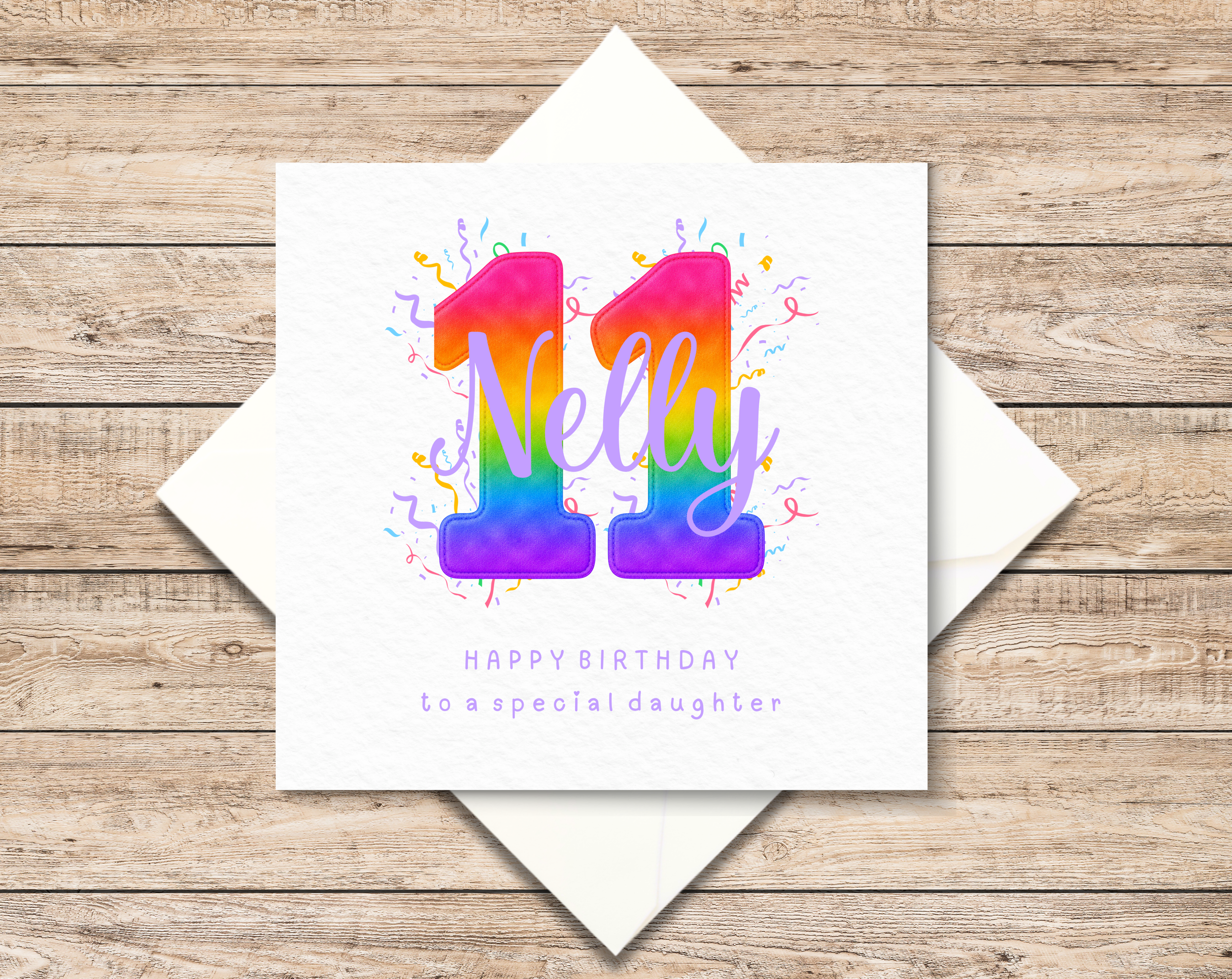 Personalised 11th Birthday Card - Age 11 Card For Girl - Eleventh Birthday Card  For Daughter - Rainbow Design
