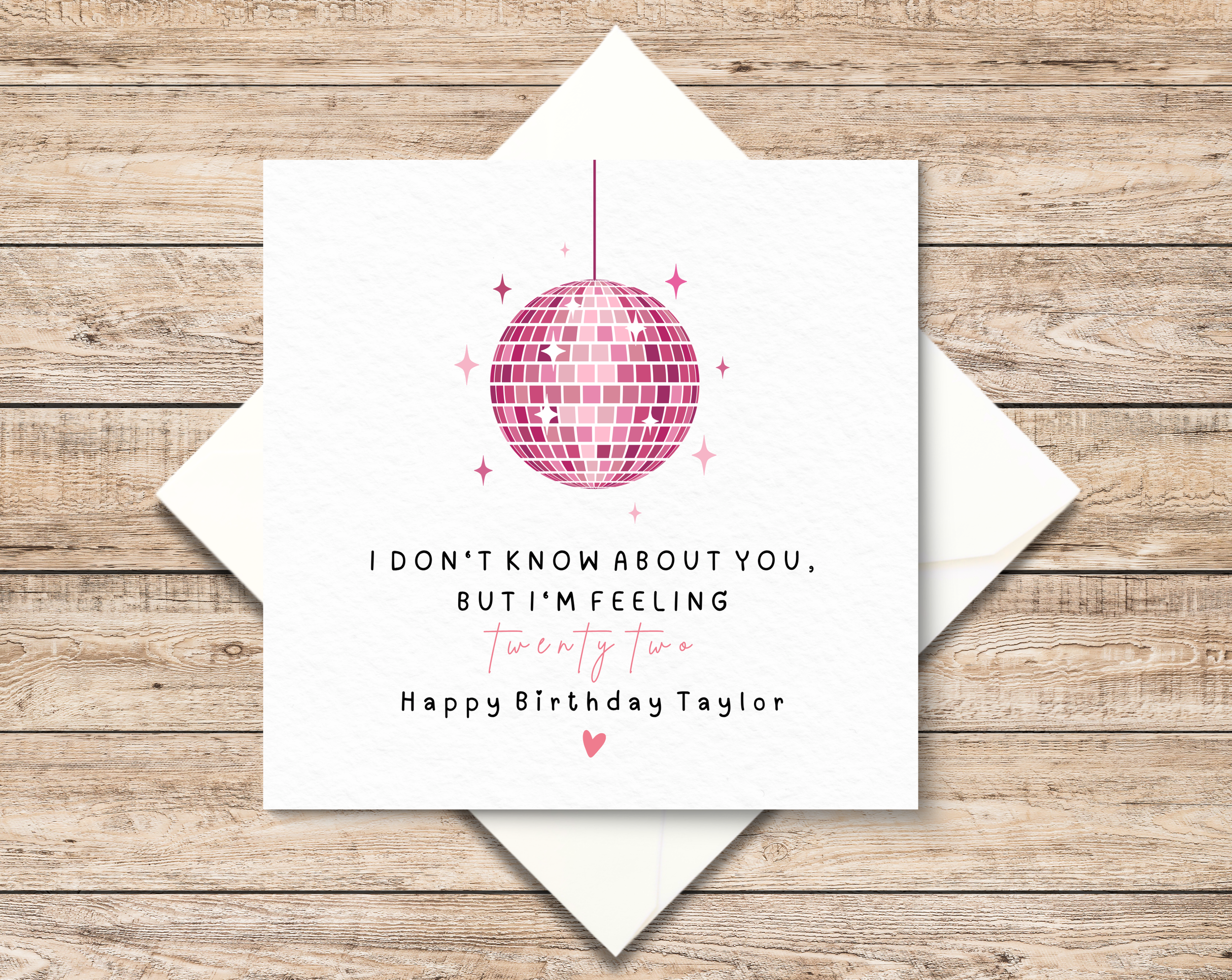 Personalised Feeling Twenty Two Birthday Card - For Her - For Him - Pink Disco Ball