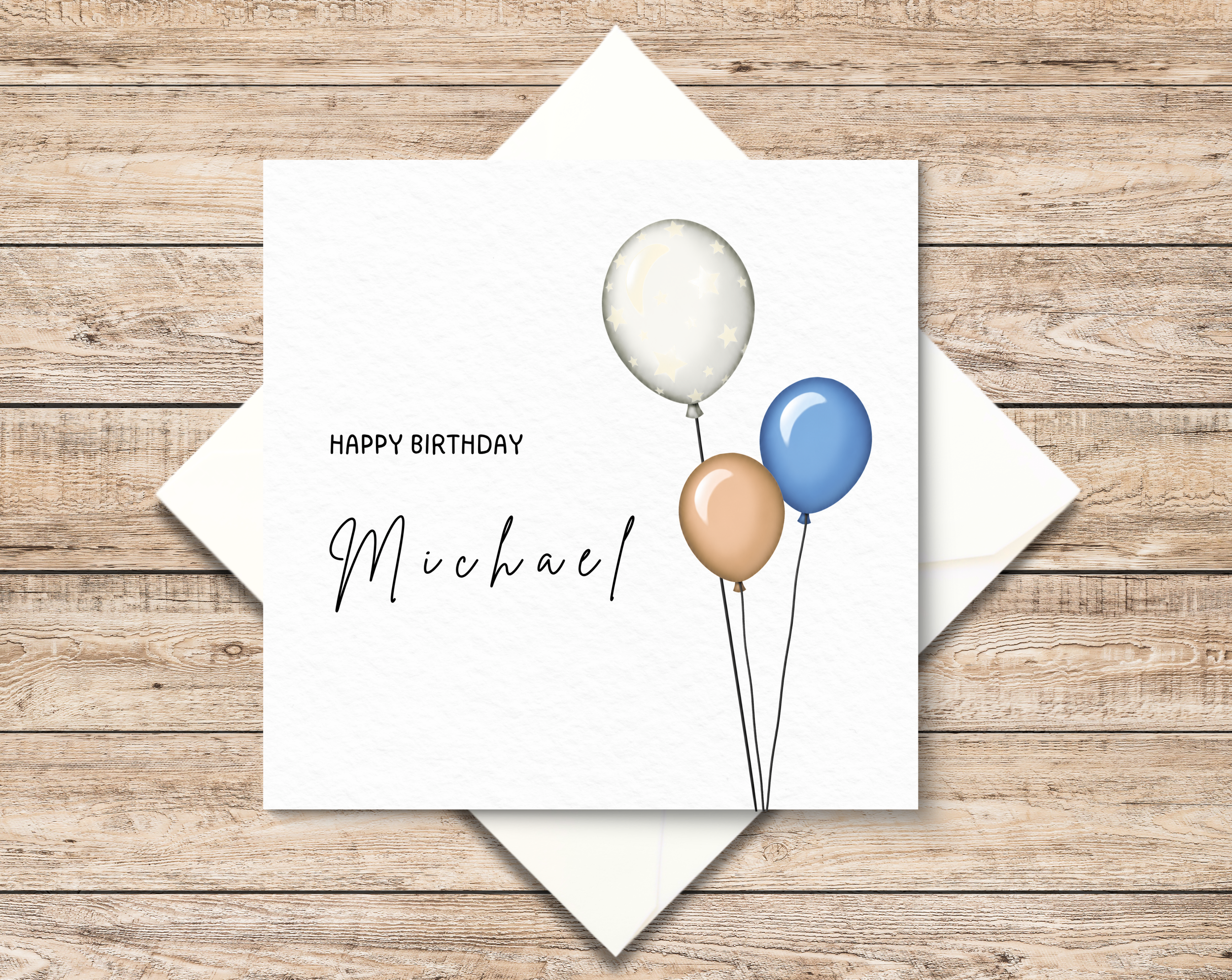 Classy Male Birthday Card Balloons Design - Personalised Name - Custom Age