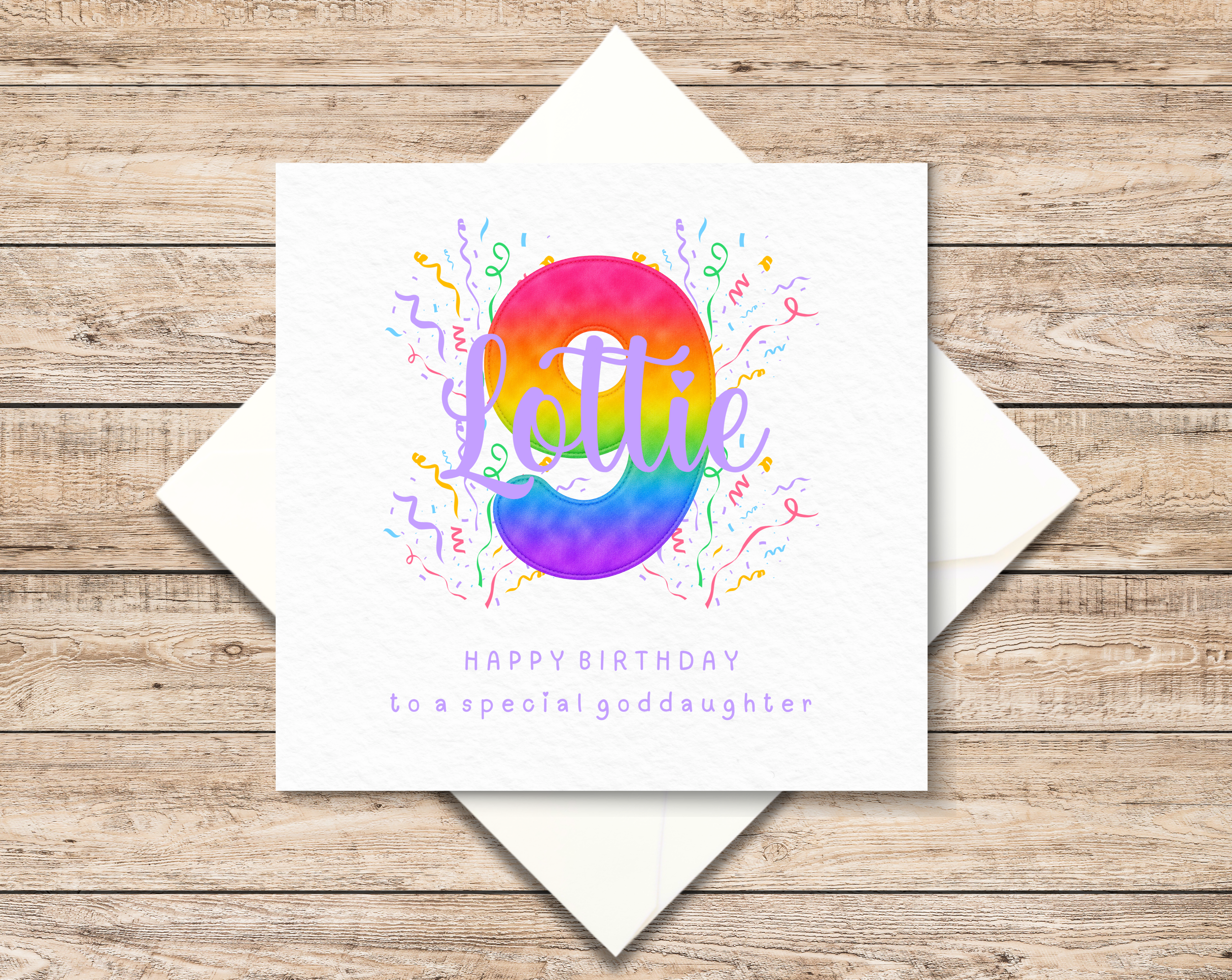 Personalised 9th Birthday Card - Age 9 Card For Girl - Ninth Birthday Card  For Daughter - Rainbow Design