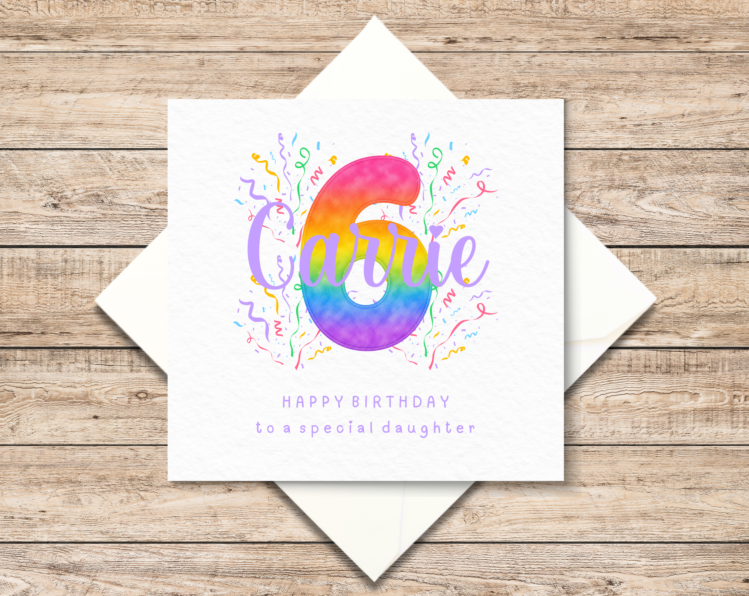 Personalised 6th Birthday Card - Age 6 Card For Girl - Sixth Birthday Card  For Daughter - Rainbow Design