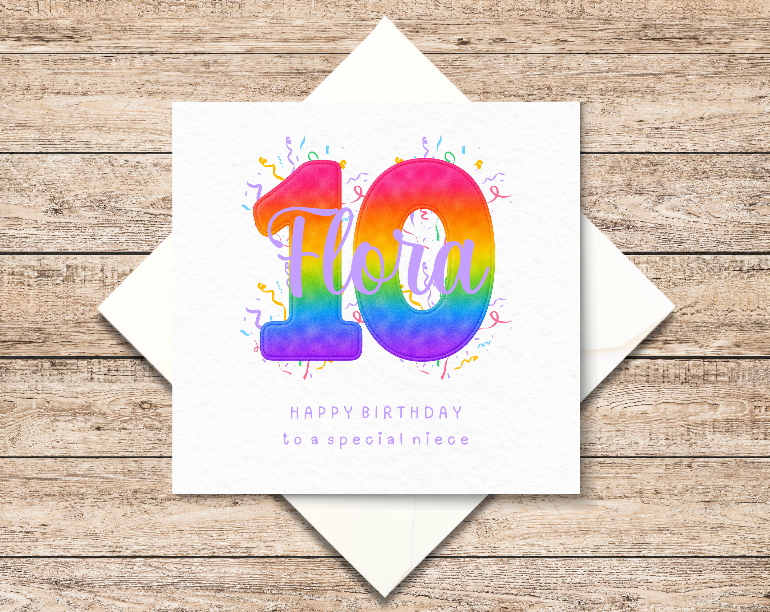 Personalised 10th Birthday Card - Age 10 Card For Girl - Tenth Birthday Card  For Daughter - Rainbow Design