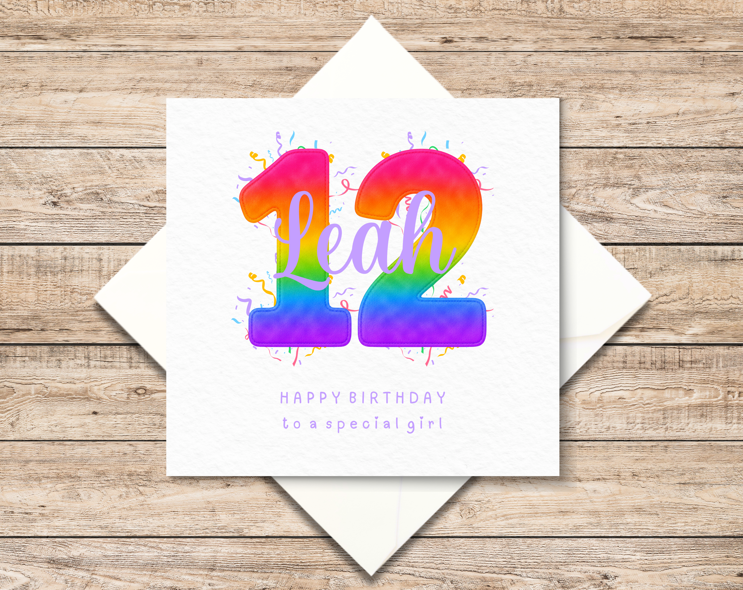 Personalised 12th Birthday Card - Age 12 Card For Girl - Twelfth Birthday Card  For Daughter - Rainbow Design