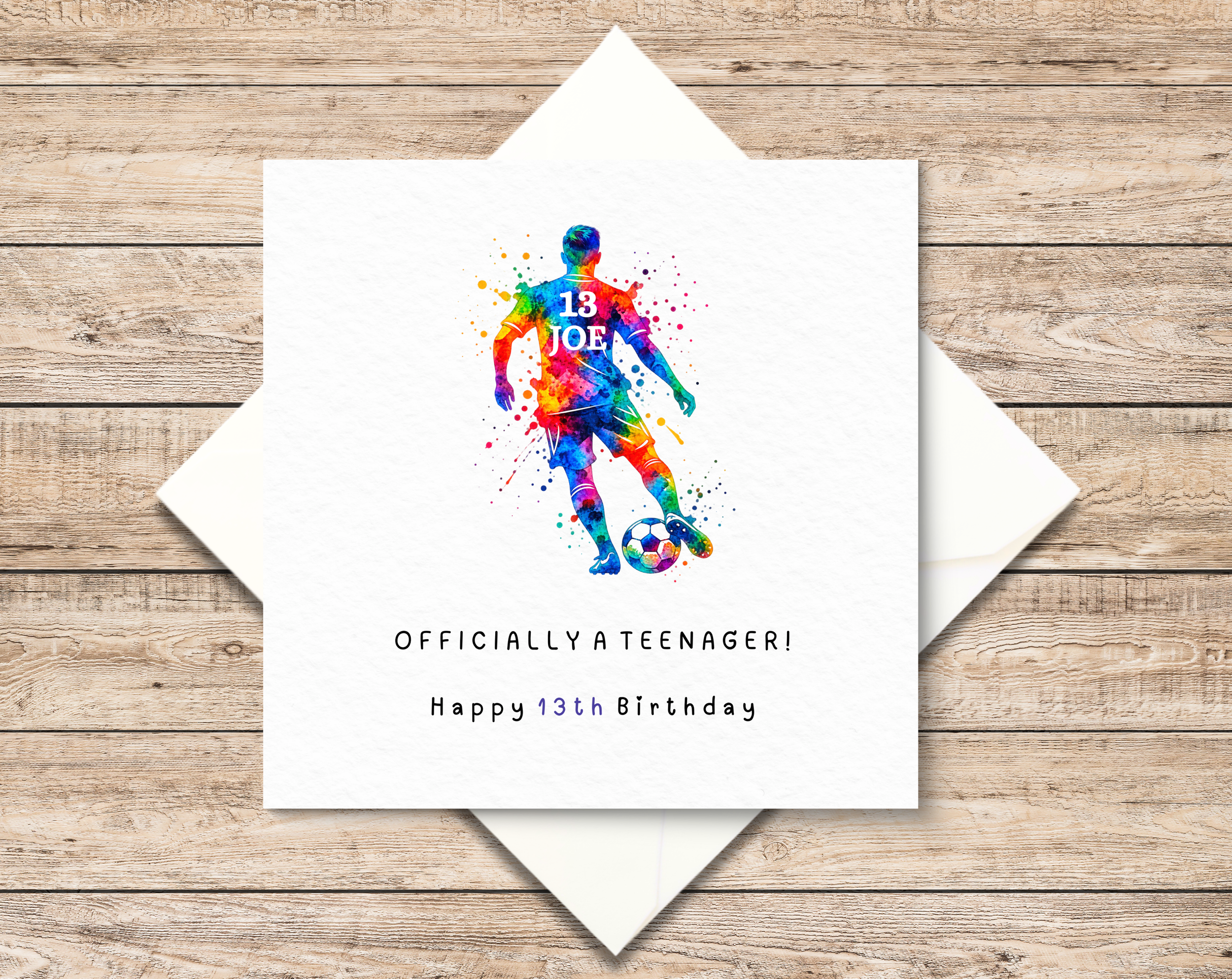 Personalised Football 13th Birthday Card – Officially a Teenager - Happy 13th Birthday - Soccer - Teen Boy - Personalised Any Age Birthday Card
