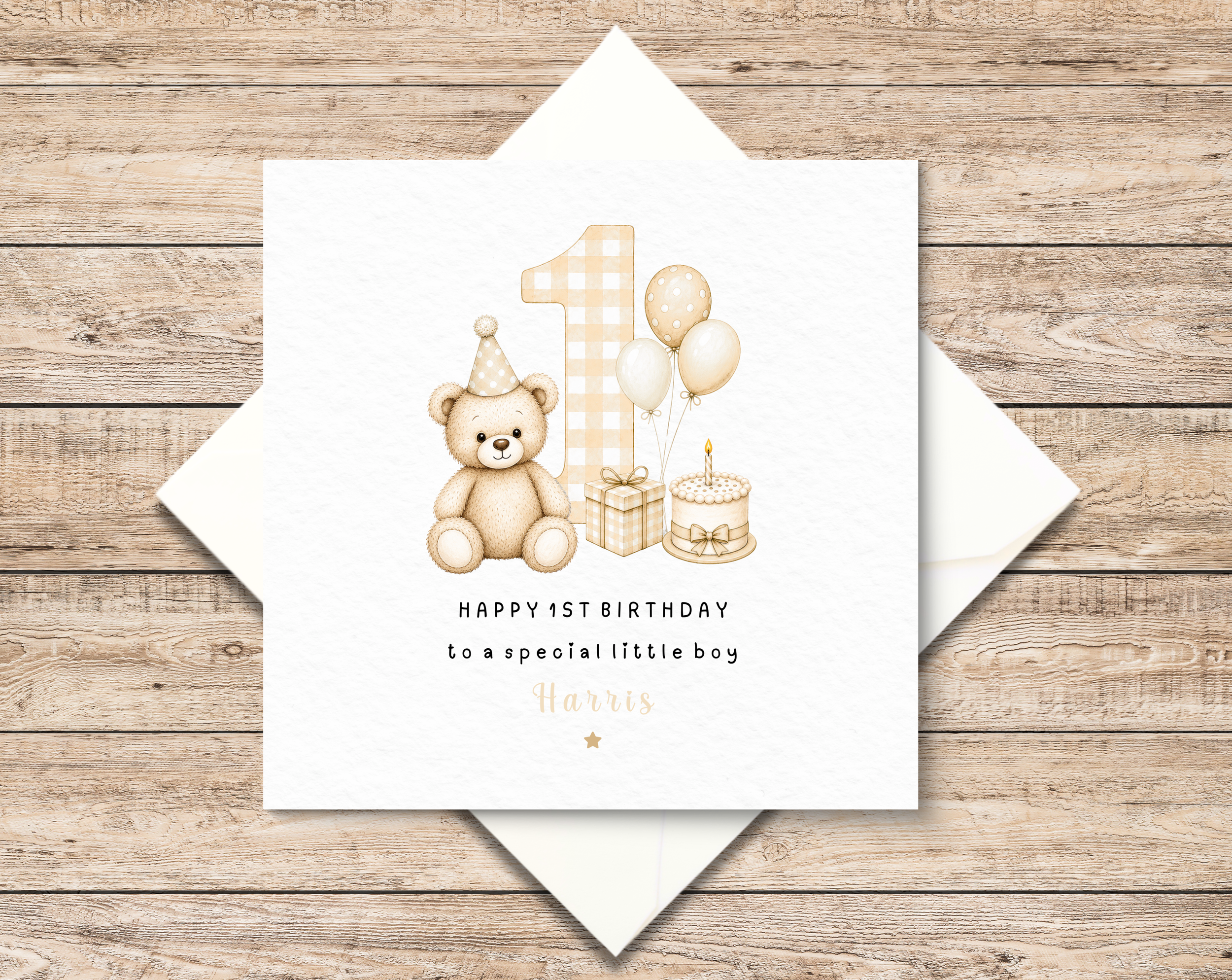Personalised 1st Birthday Card Boy - Girl - Teddy Bear Birthday Card - Baby First Birthday Card - Custom Name Card - 1st Birthday Keepsake