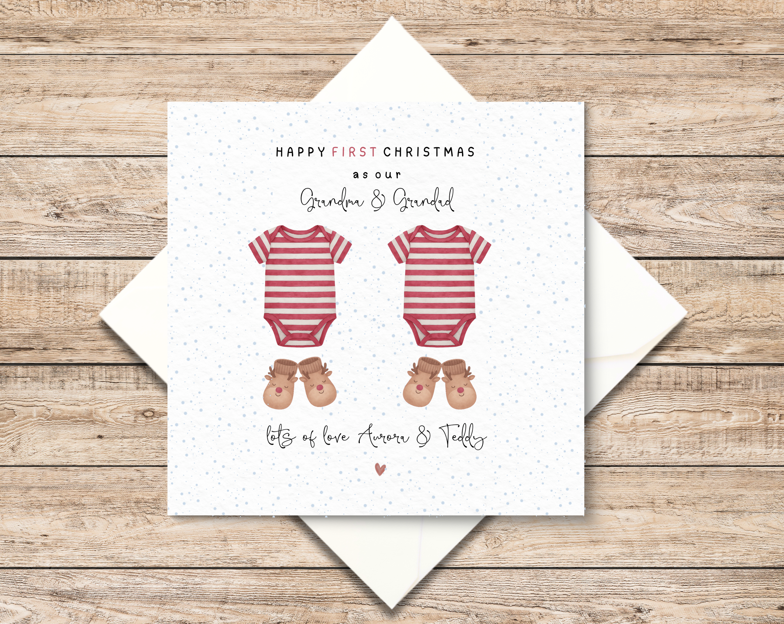 Personalised Twins Christmas Card - First Christmas - Auntie & Uncle - Grandparents