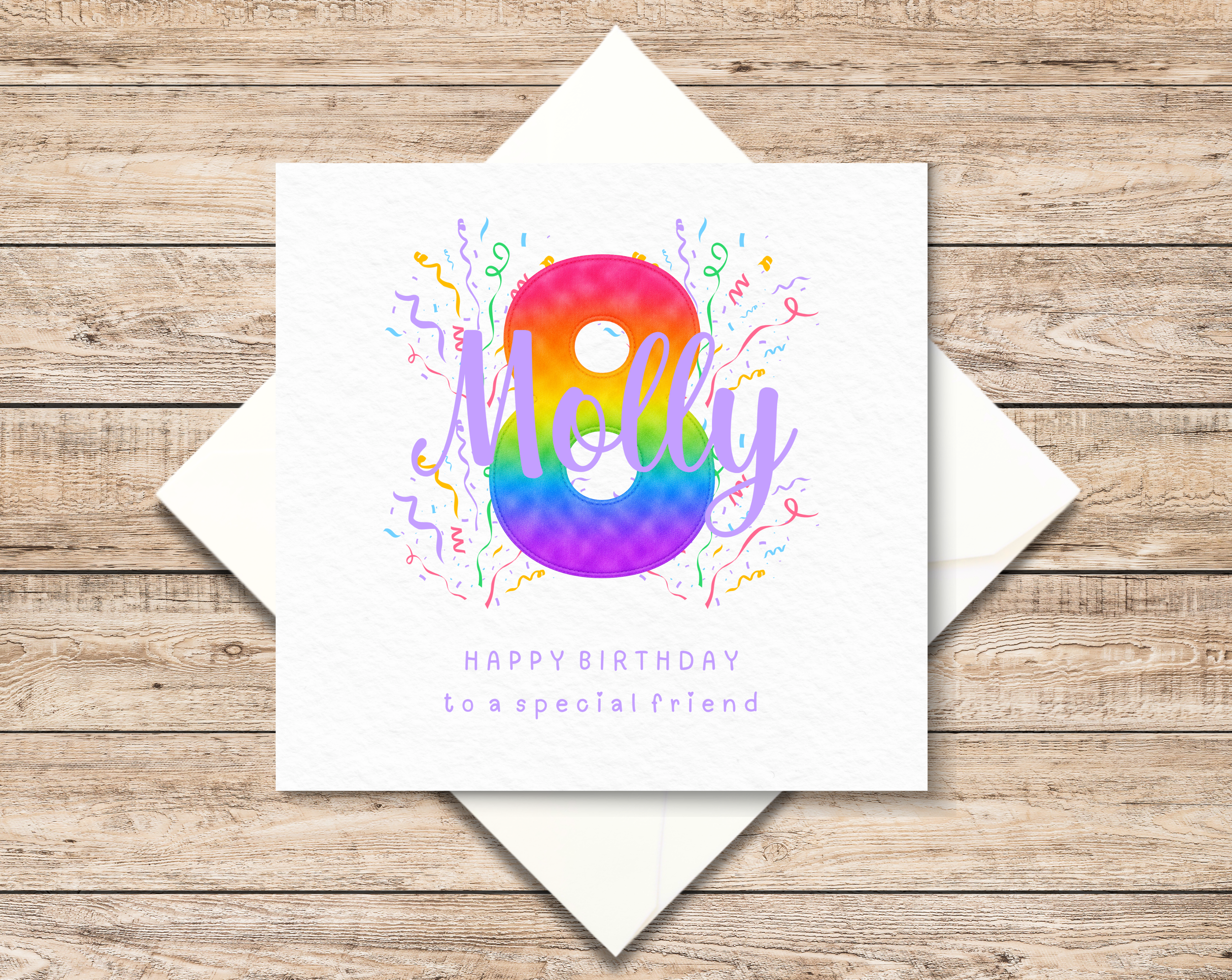 Personalised 8th Birthday Card - Age 8 Card For Girl - Eighth Birthday Card  For Daughter - Rainbow Design
