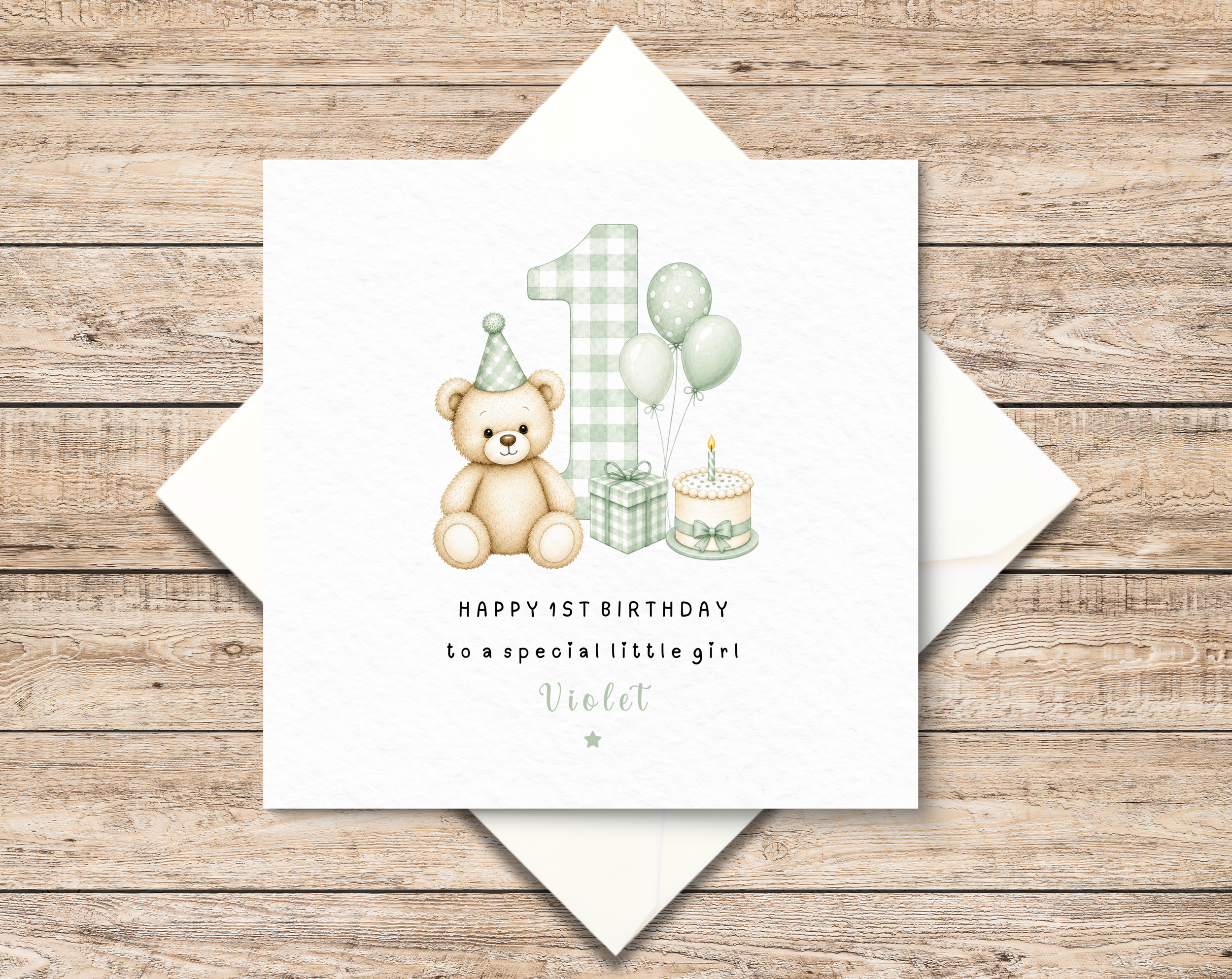 Personalised 1st Birthday Card Boy - Girl - Teddy Bear Birthday Card - Baby First Birthday Card - Custom Name Card - 1st Birthday Keepsake