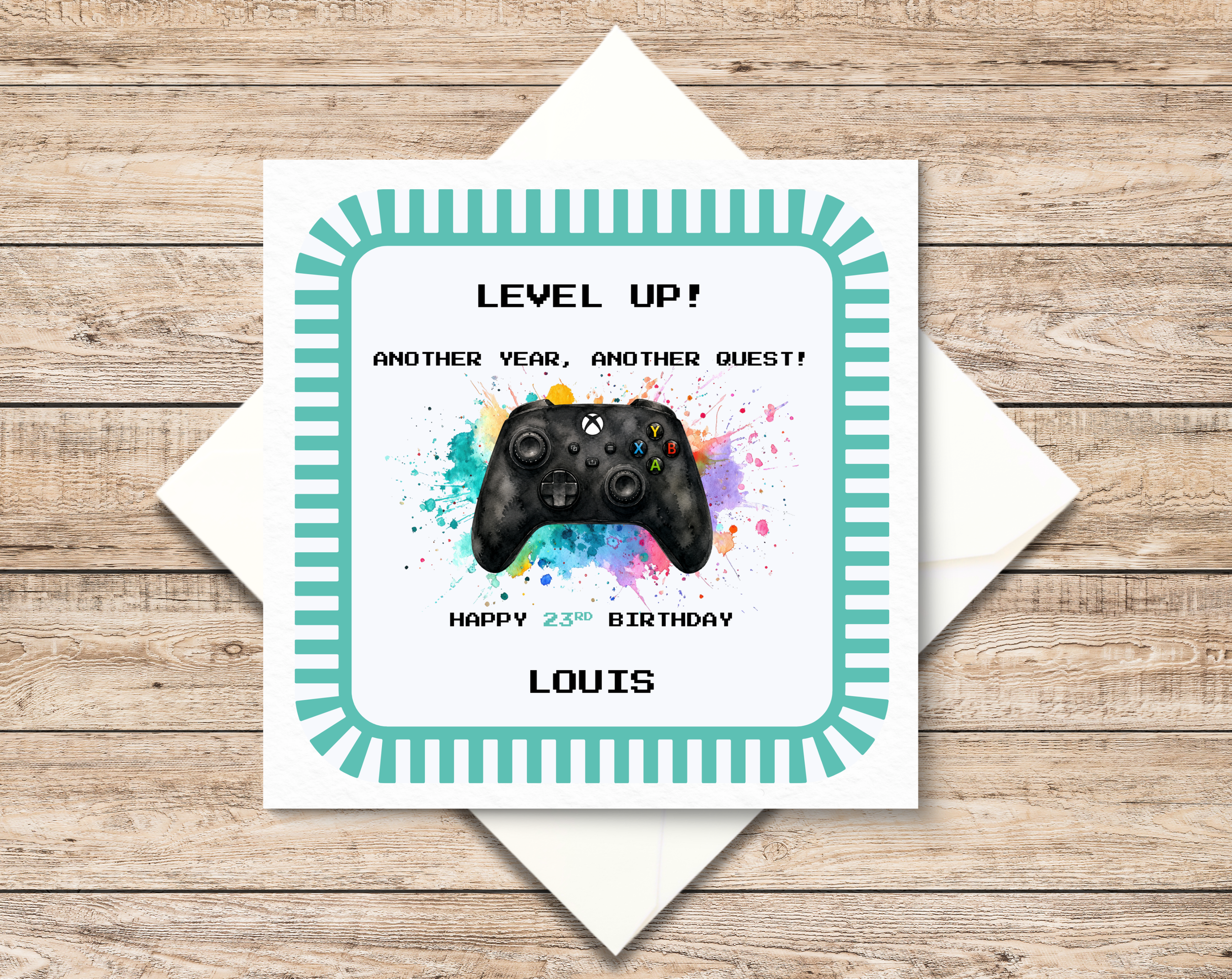 Personalised Gamer Birthday Card - Custom Level Up Controller Design - Any Name and Age Gaming Card for - Milestone Keepsake