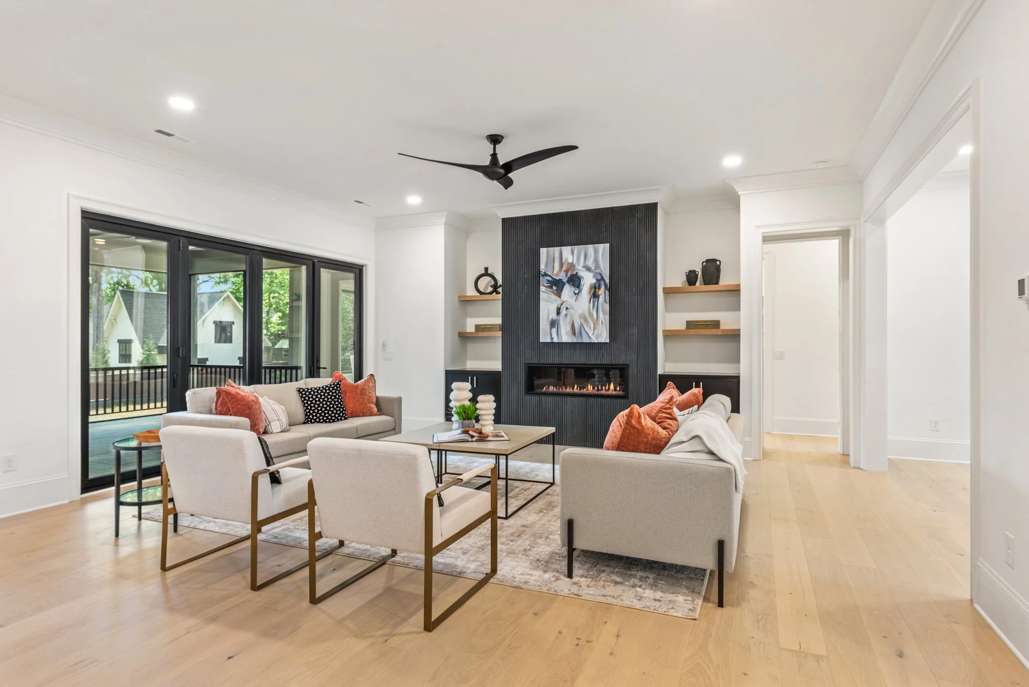 Staged living room with open sightline to dining, Charlotte NC