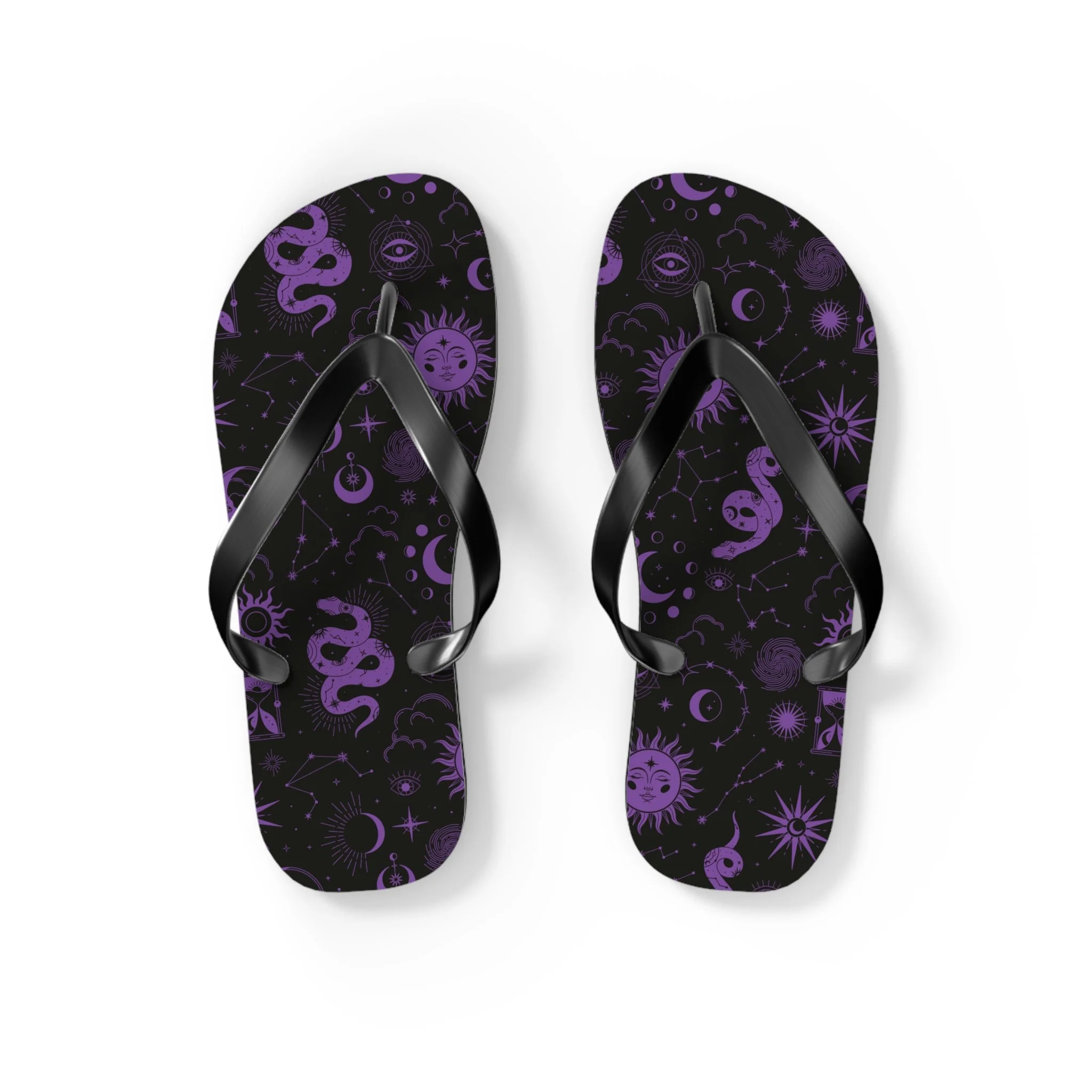 As Above  — Purple Snake & Celestial Pattern Flip Flops