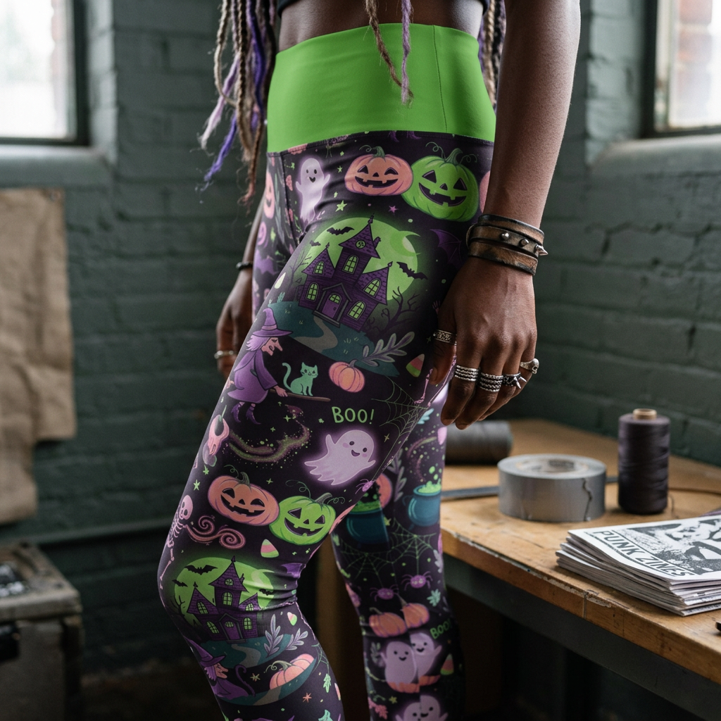Pumpkins, Ghosts & Witches | Halloween Cute Pattern High-Waisted Yoga Leggings