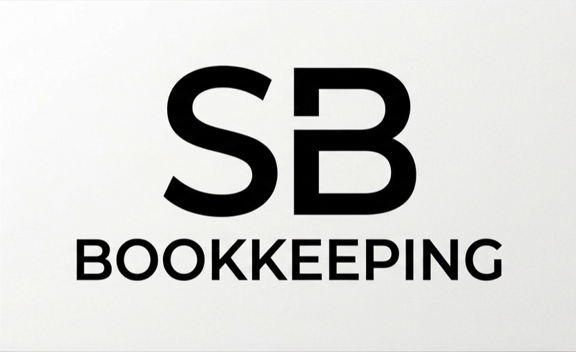 Black text on a white background with large letters "SB" above the word "BOOKKEEPING."
