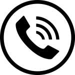Icon of a telephone handset with signal waves, indicating call or communication.
