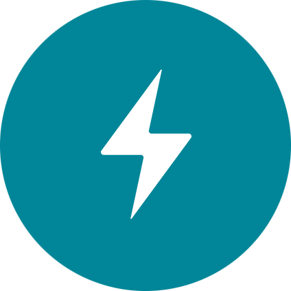 Blue circular icon with a white lightning bolt in the center.