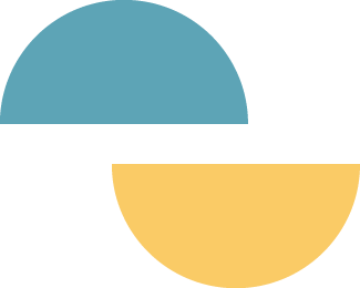 A geometric design with a blue semi-circle on top, a white rectangle in the middle, and a yellow semi-circle on the bottom.