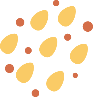 Illustration of yellow ovals and small brown circles scattered randomly.