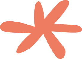 Abstract orange shape resembling a star or flower with five elongated petals.
