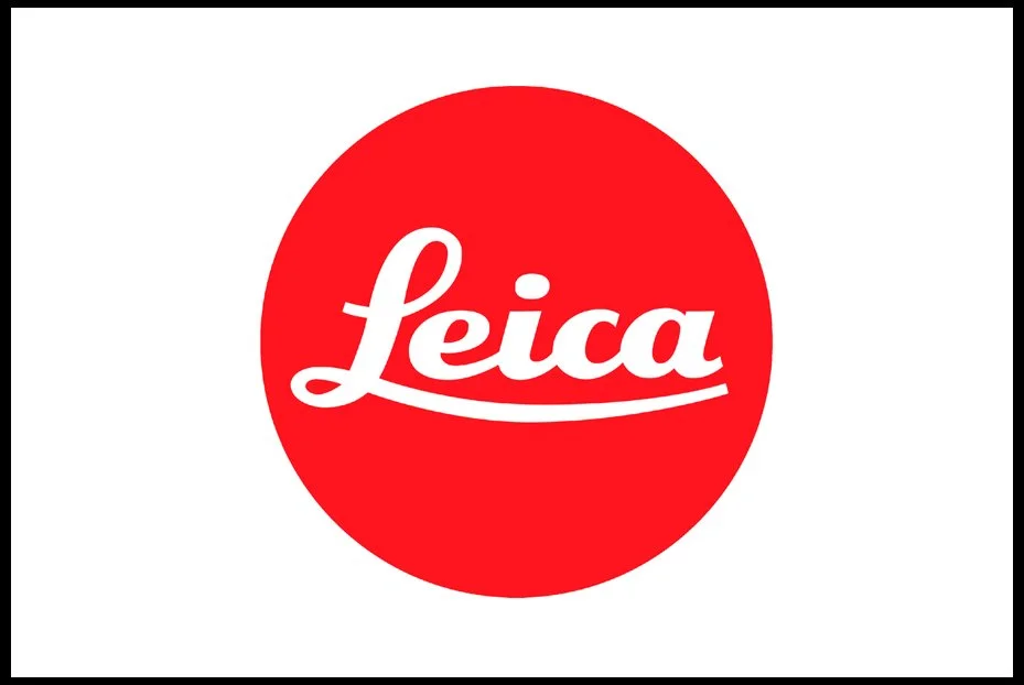 Red circle with the white Leica logo in the center.