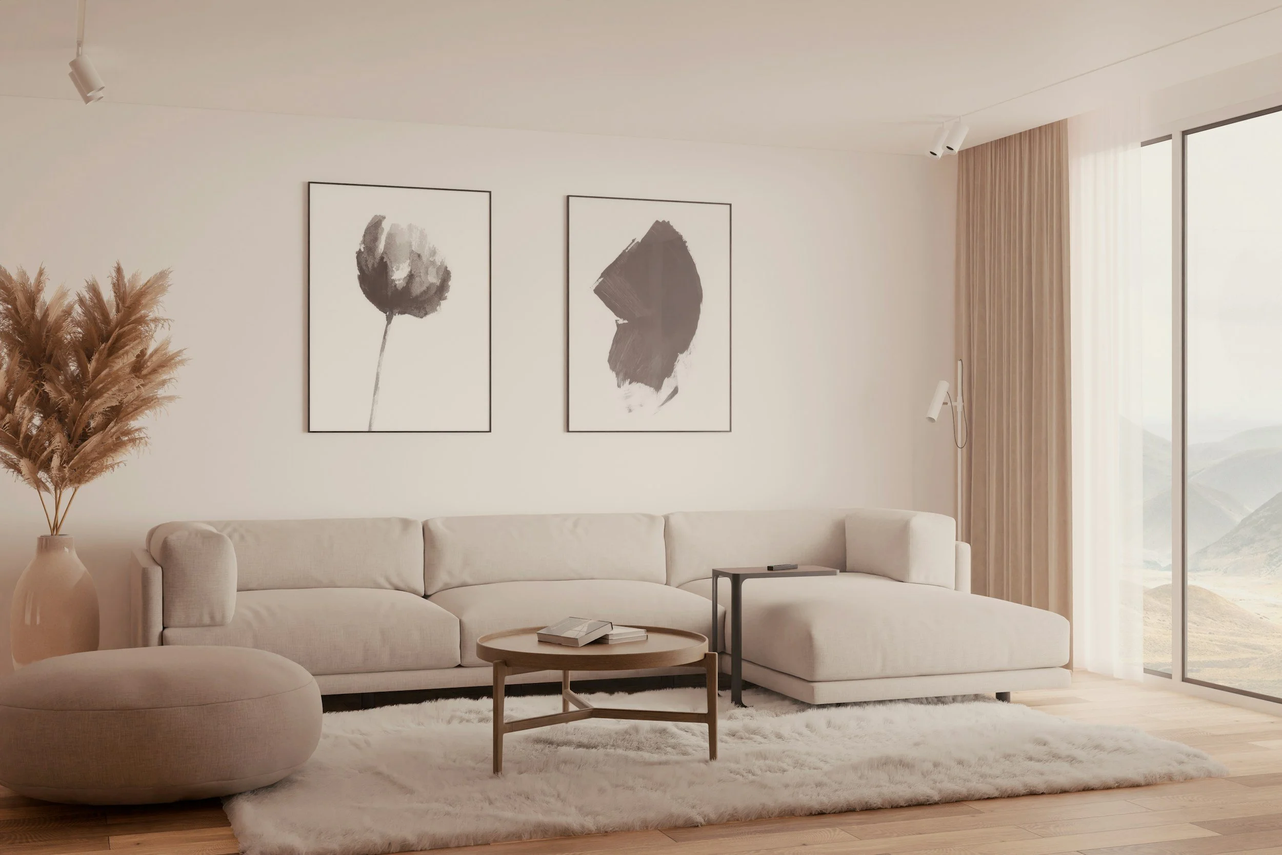 Clean plush carpet in a bright modern living room after professional steam cleaning.