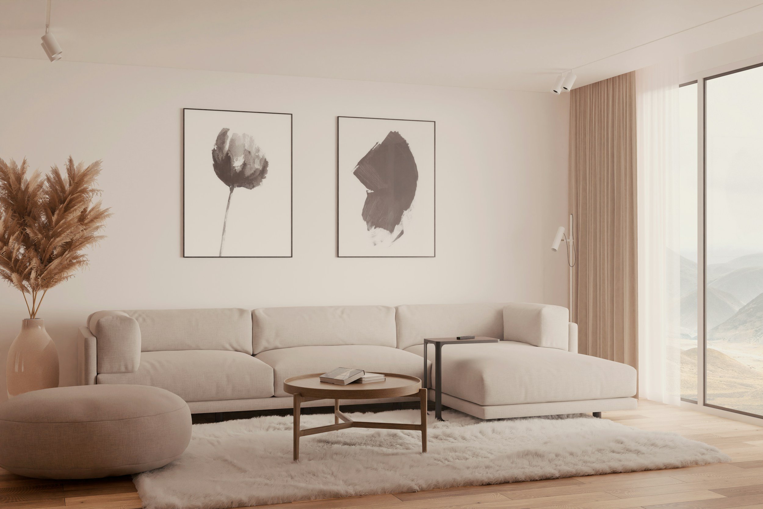 Clean plush carpet in a bright modern living room after professional steam cleaning.