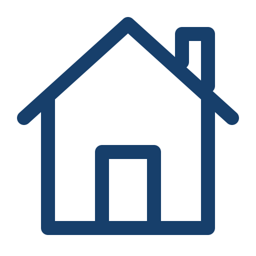 Outline drawing of a house with a chimney.