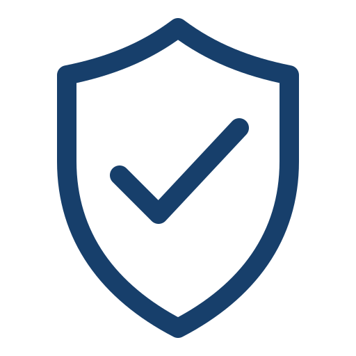Blue shield with a checkmark inside