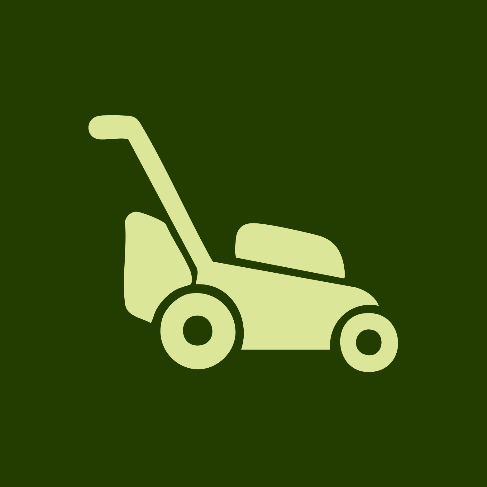 Minimalist illustration of a child's walker in light green on a dark green background.