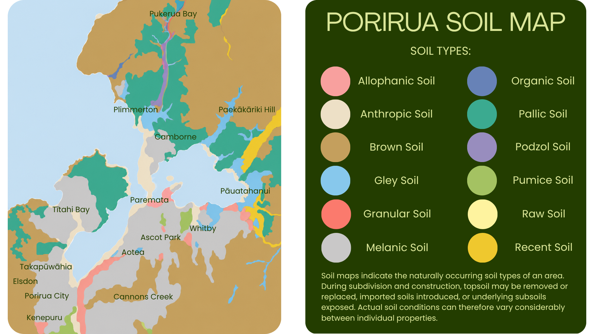 A map of Porirua's soil types and where they are located.