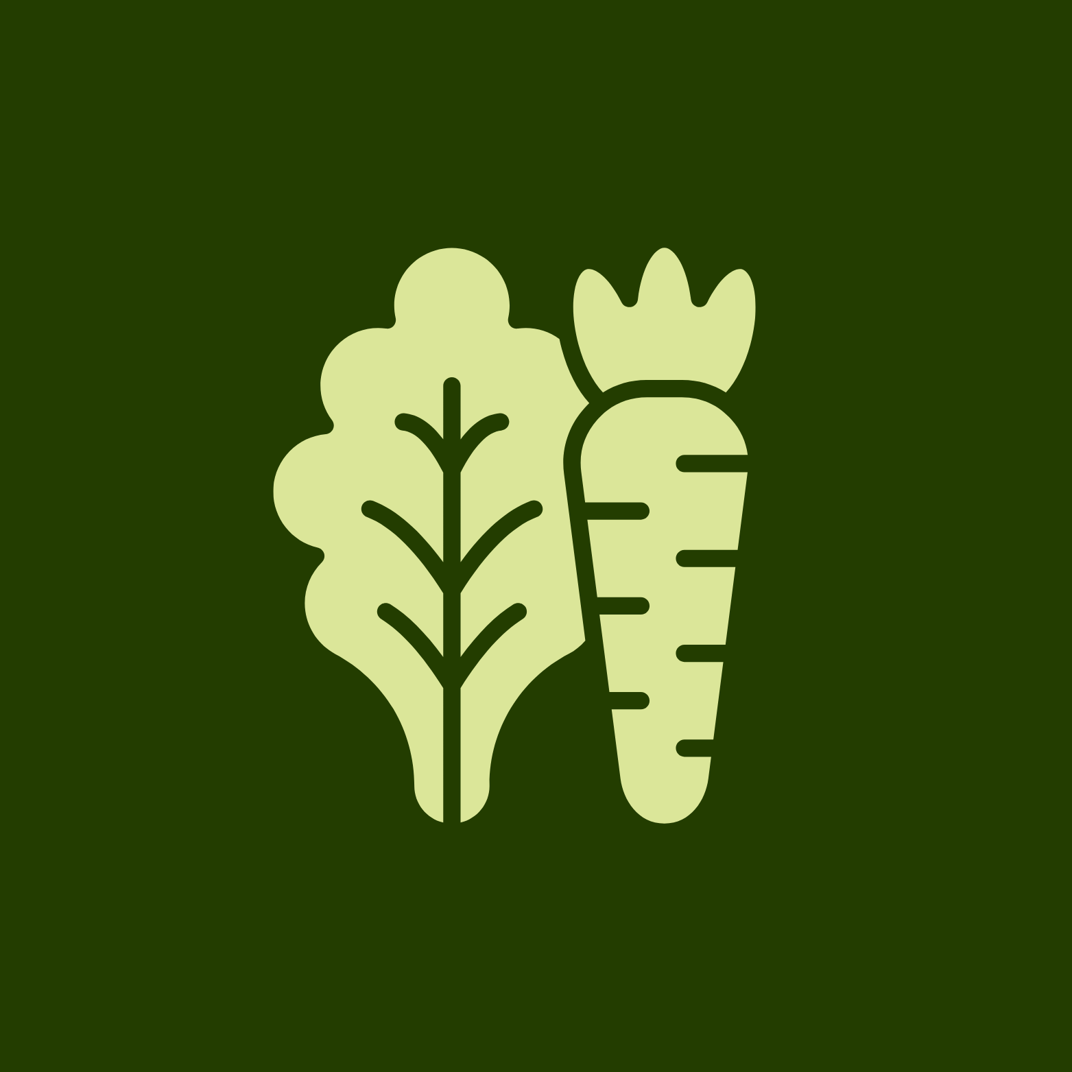 Simplified illustration of a leafy green vegetable, with two different stylized leaves side by side on a dark green background.