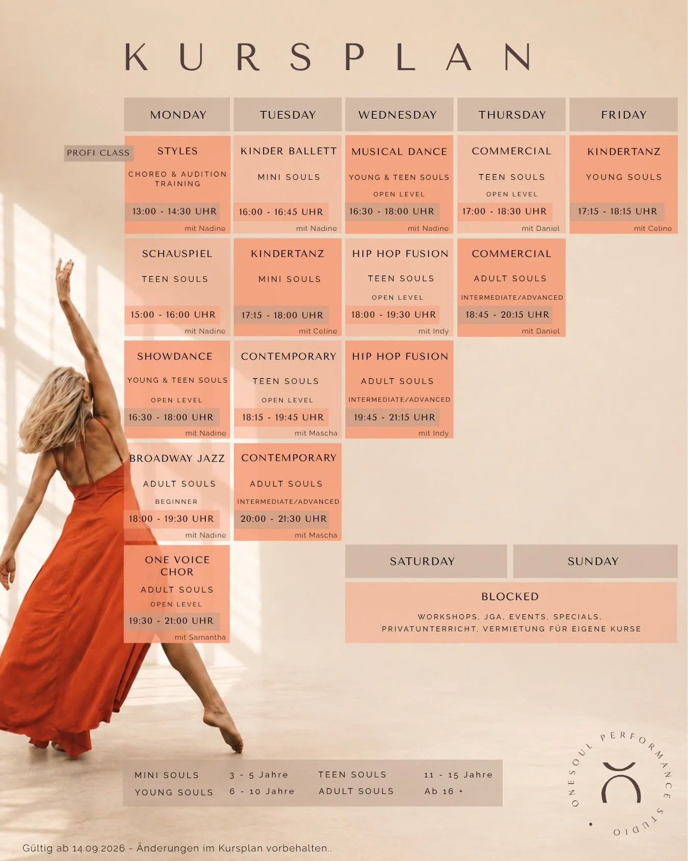 A NEW CHAPTER BEGINS ✨

Unser Kursplan ist da und damit ganz viele neue M&ouml;glichkeiten, deine Leidenschaft zu entdecken. 🧡

Tanz. Musical. Schauspiel. Gesang.
F&uuml;r die Kleinsten, f&uuml;r Teens und f&uuml;r Erwachsene.

Egal, ob du gerade er