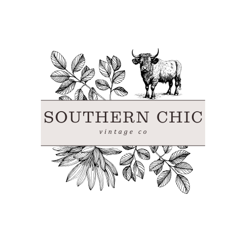 Logo with the text "Southern Chic vintage co" on a black background.