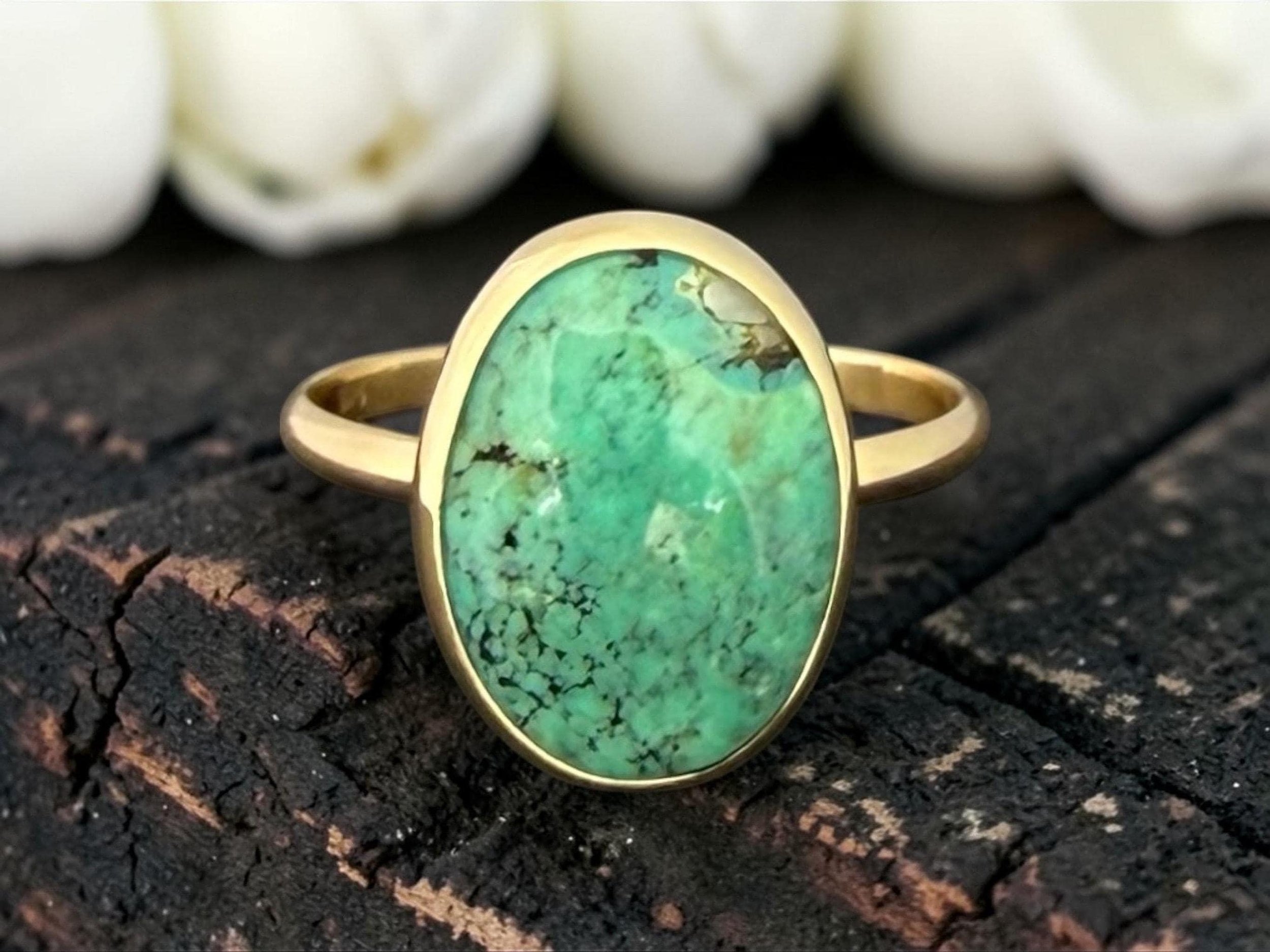 9Ct Gold Ring with Tibetan Turquoise, Custom Statement