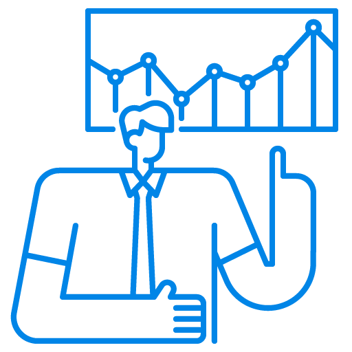 The numbers say yes icon, TIPS Financial Services an illustration of a man in business attire pointing at a line graph showing increasing trends.
