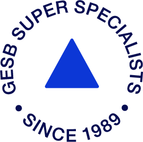 TIPS Financial GESB Super specialists since 1989 badge in blue triangle with circular text around it saying 'SUPER SPECIALISTS SINCE 1989'