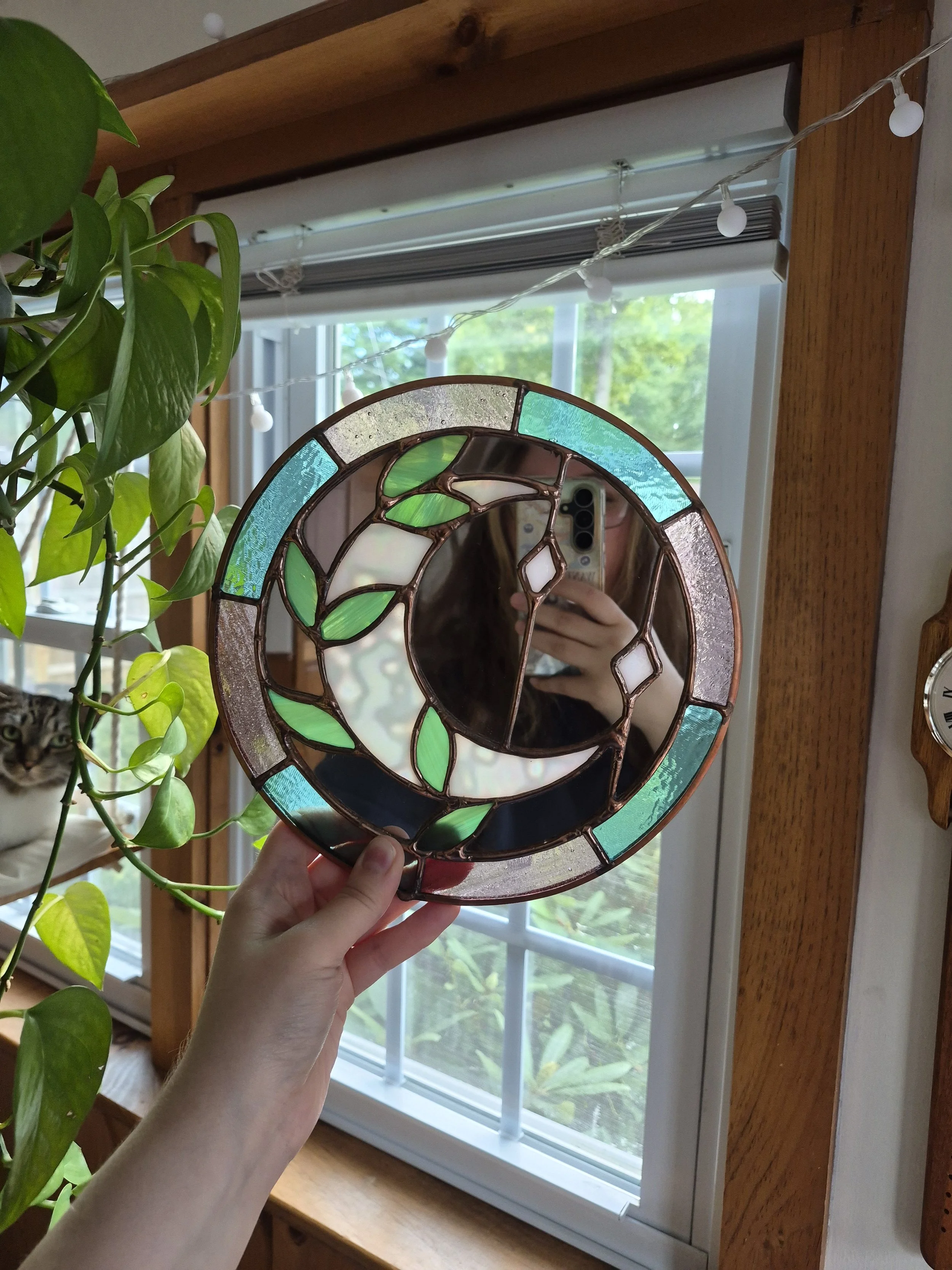 Moon & Vines Mirror - Teal and Pink