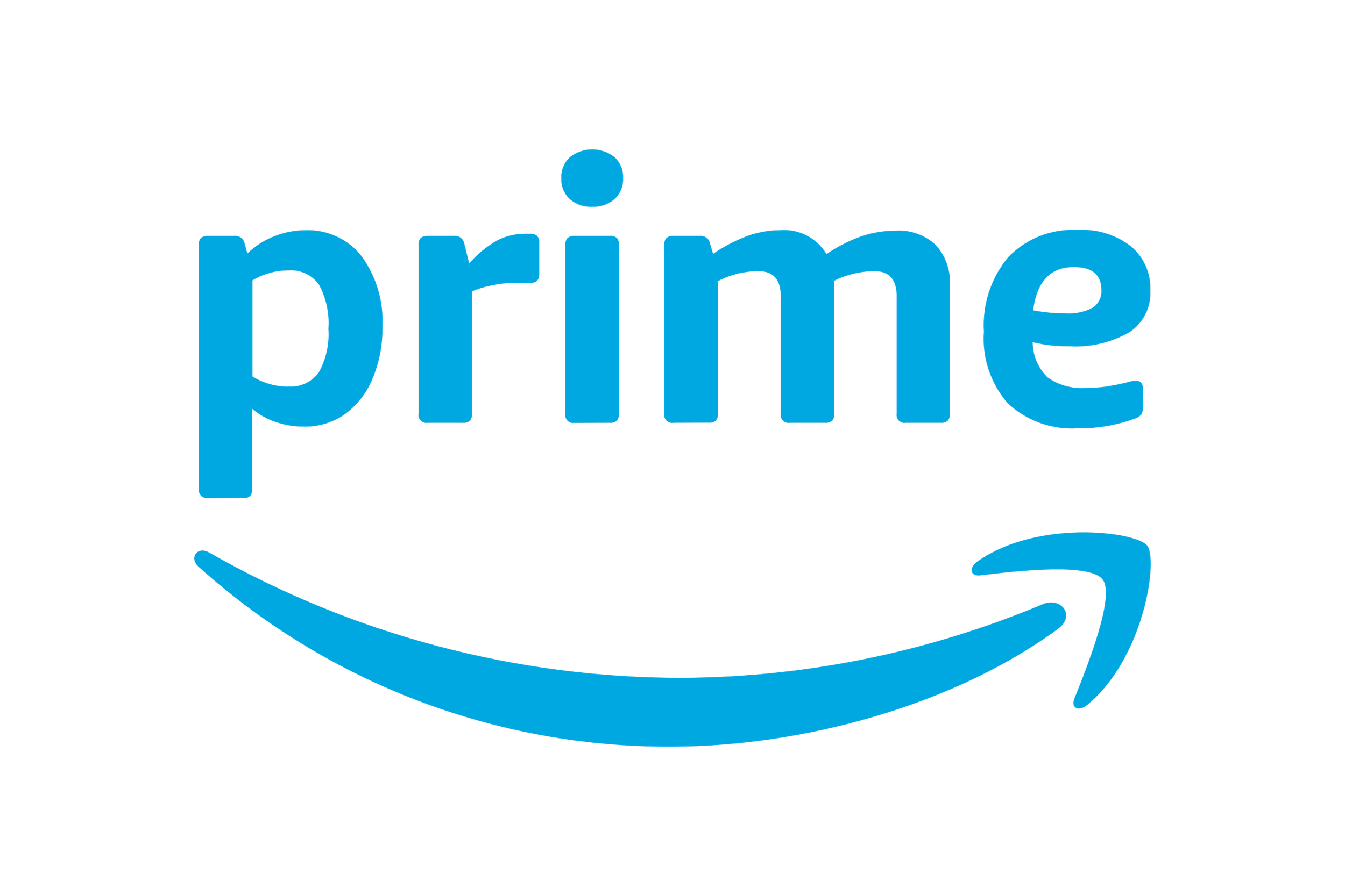 Amazon Prime logo in blue with a curved arrow underneath