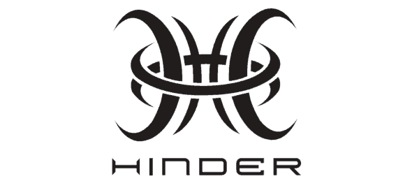 A stylized black and gray logo with an abstract design resembling tentacles or flames and the word 'HINDER' in capital letters underneath.