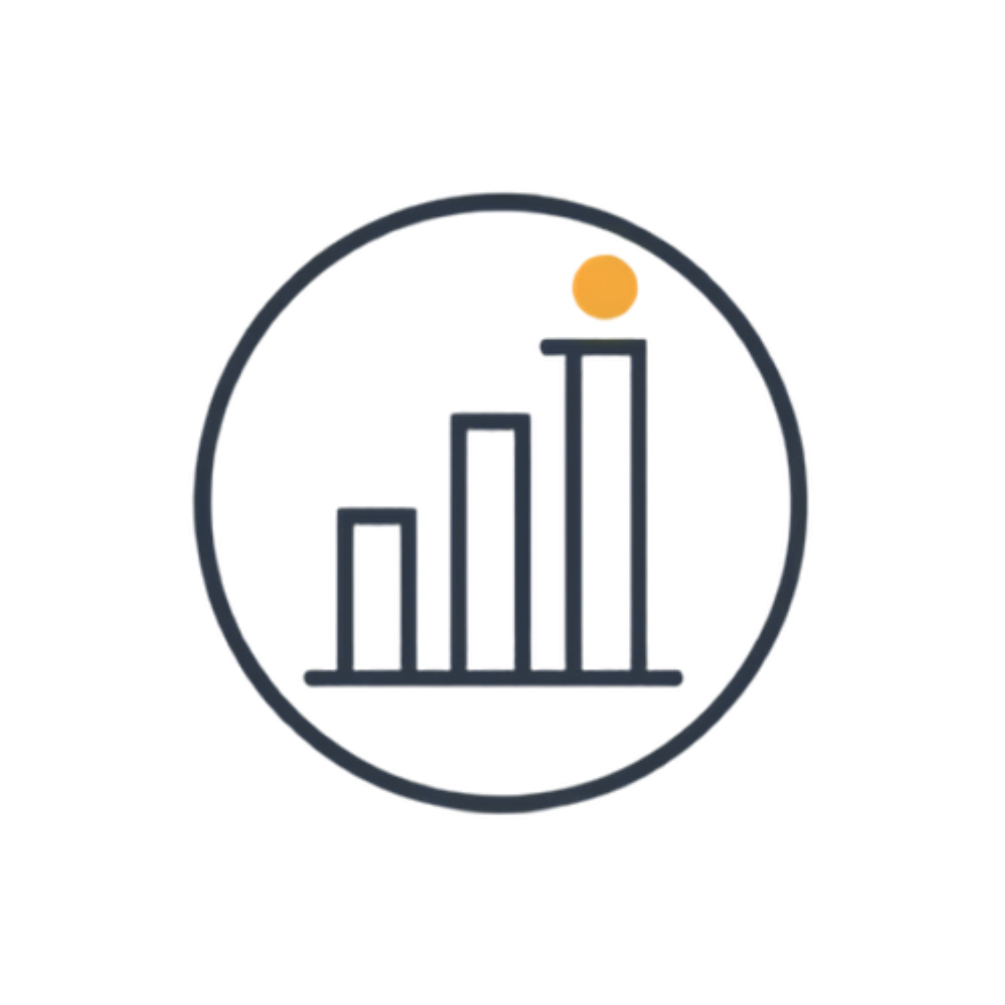 Close-up of a gauge with a needle pointing to a high level, black background, minimalist design with dark blue circle, orange dot at the top, and a small section filled in with yellow.