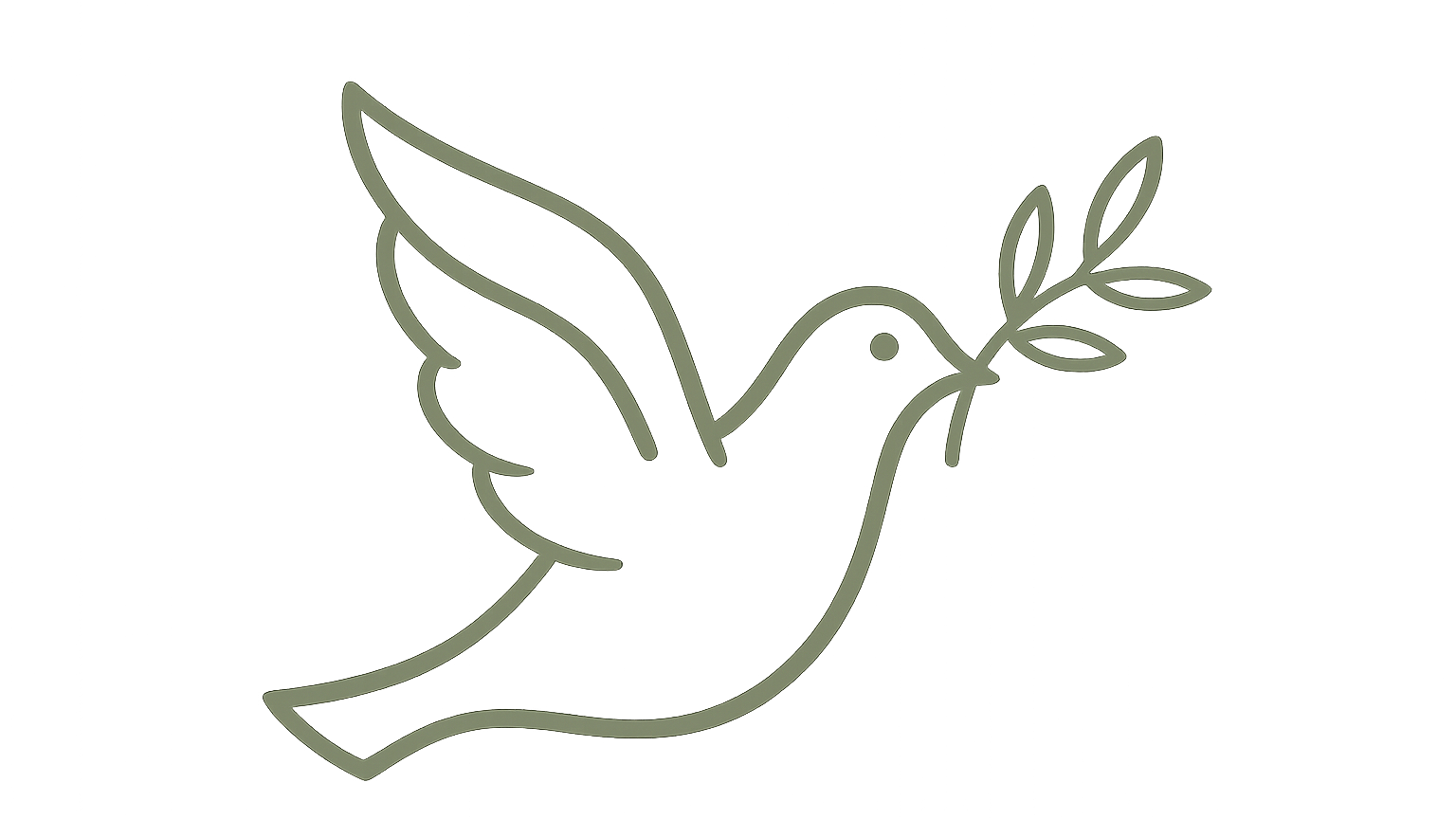 Outline of a dove holding an olive branch.