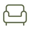 Line drawing of a sofa with two armrests and a cushioned backrest