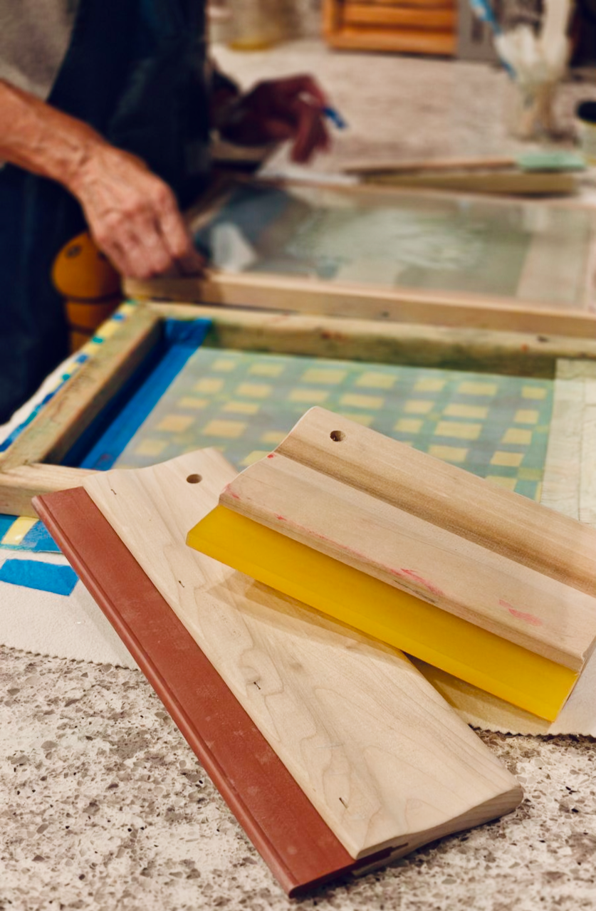 Image of artist preparing screen print from Handforth Botanical Studio