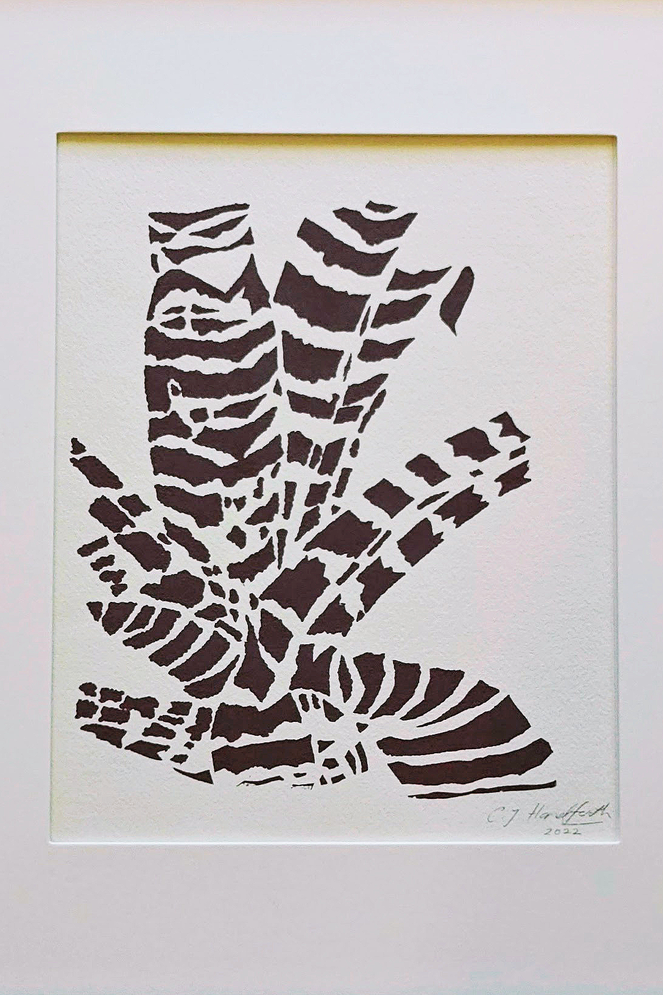 Image of original, hand screenprint with Vriesea splendens Flaming Sword bromeliad plant from Handforth Botanical Studio