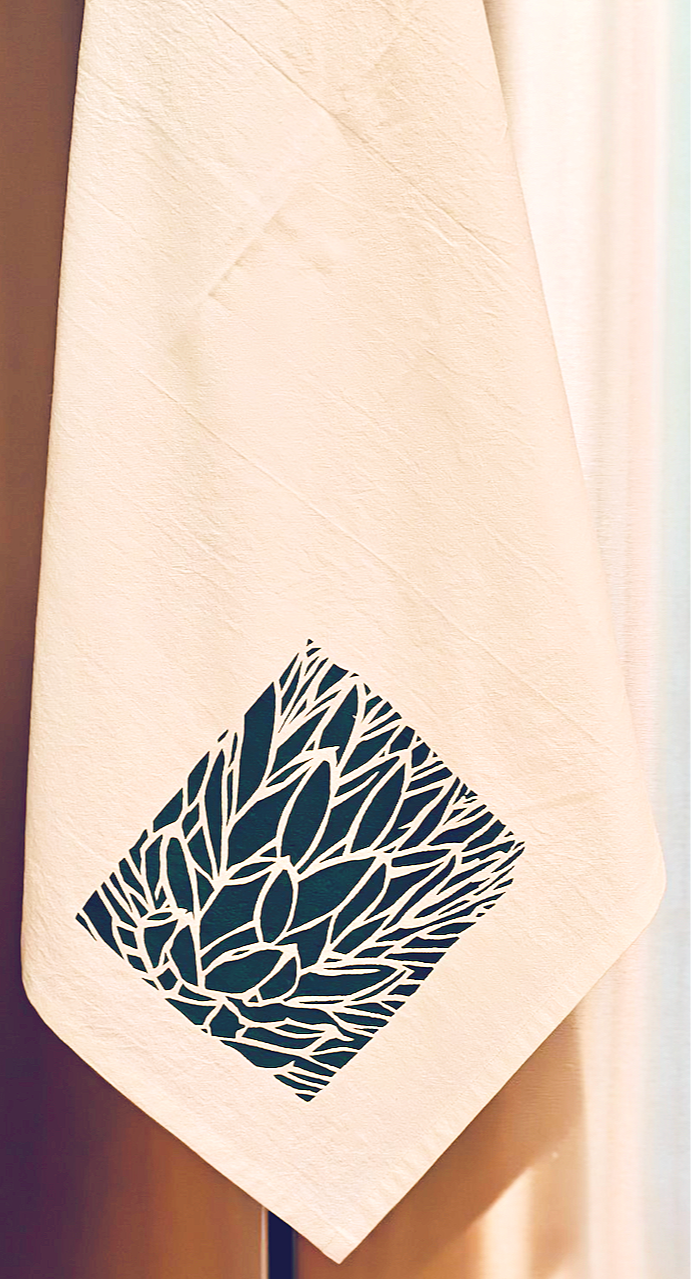 Image of cotton tea towel with original Agave victoriae-reginae screen printed design from Handforth Botanical Studio