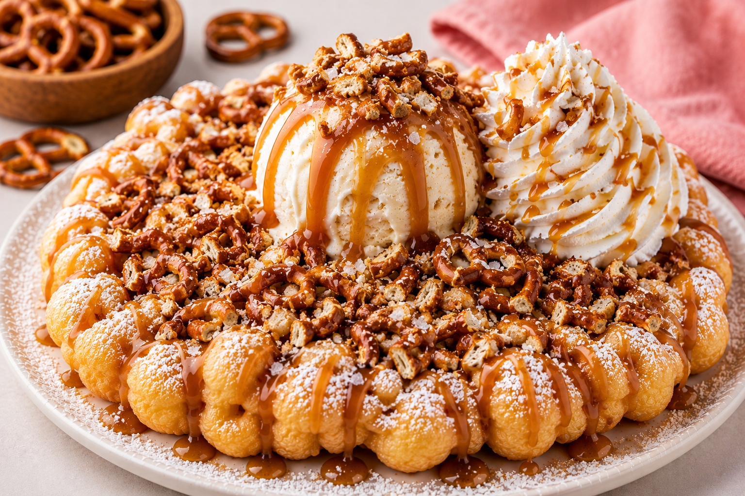 🥨 Salted Caramel Pretzel Funnel Cake