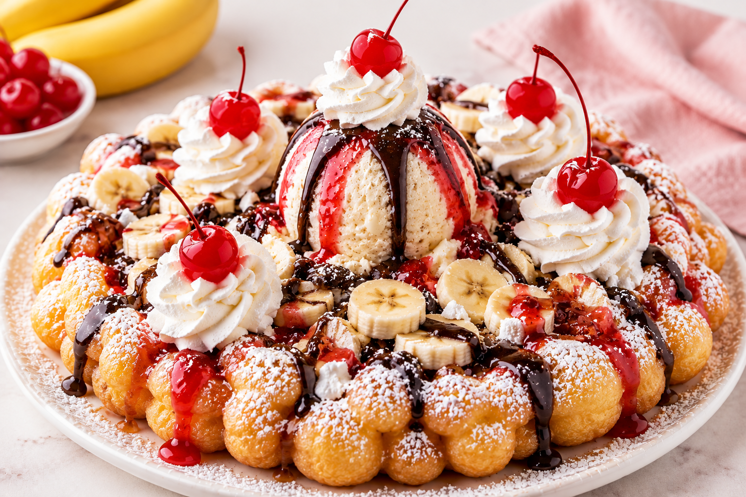 🍌 Banana Split Funnel Cake