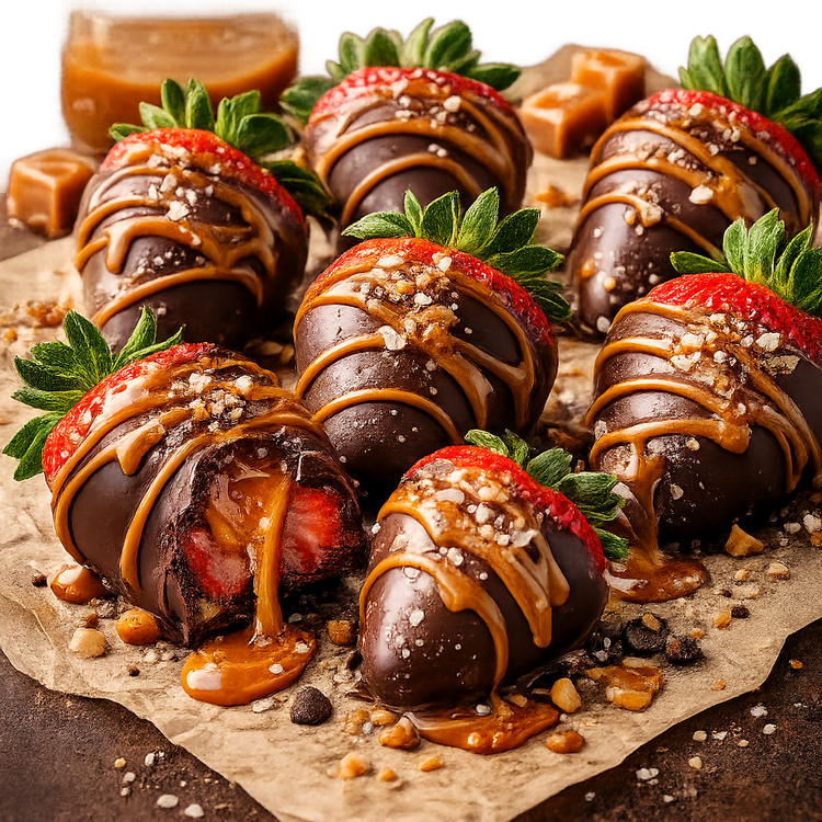 Caramel-infused chocolate strawberries