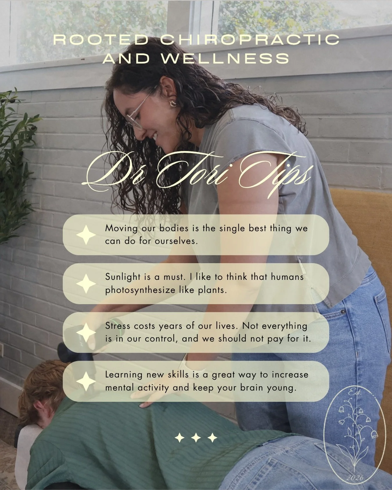 Just some reminders on this beautiful Monday! 🌱

Move more, go outside, stress less, and never stop learning 💪

#chiropractic #chattanooga #healthandwellness #exercise #sunlight